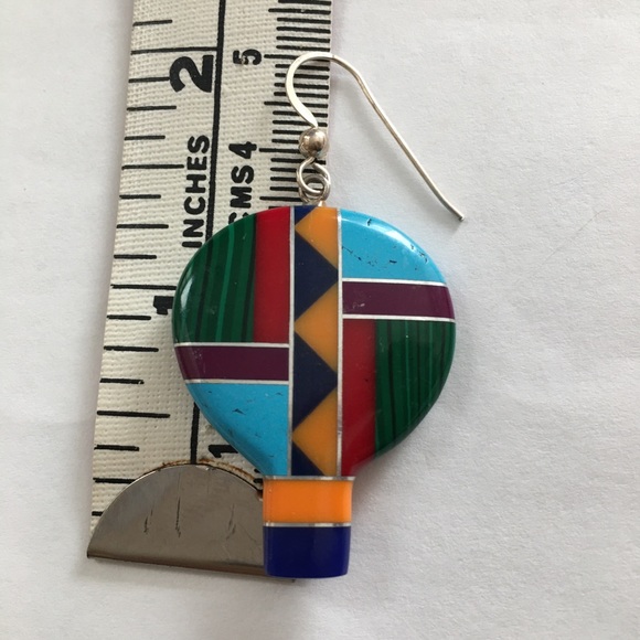 Navajo inlay style balloon sterling silver earrings - Picture 4 of 4